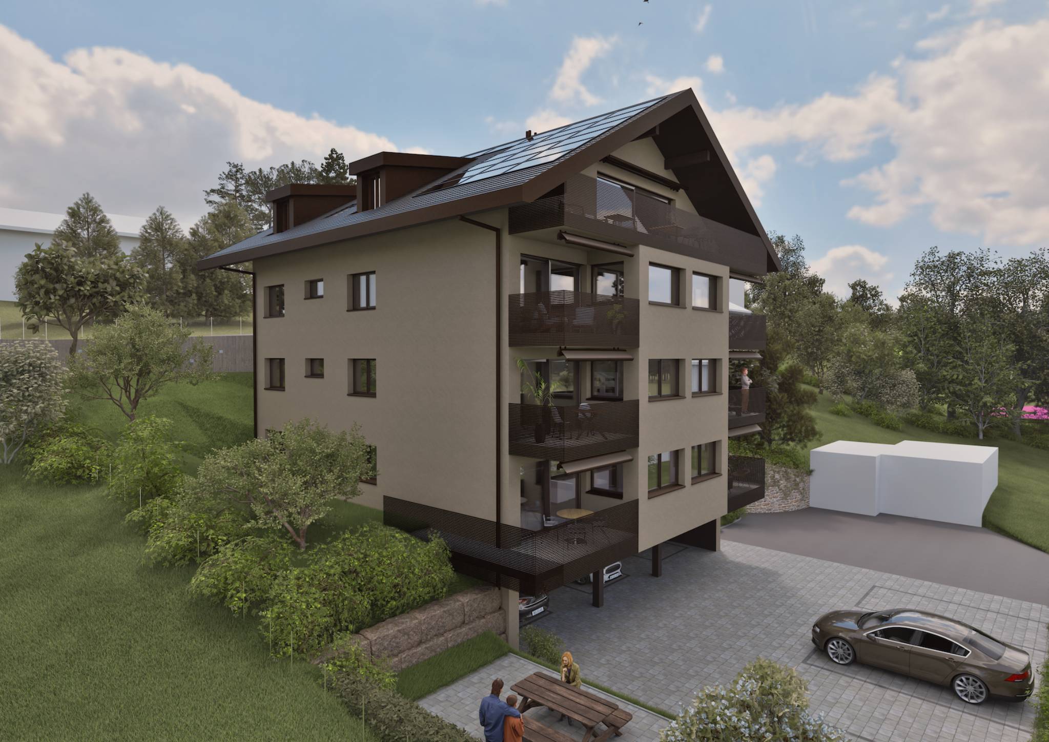 Magnifique appartement neuf de 4½ au rez supérieur avec 2 balcons, jardin privatif et vue dégagée