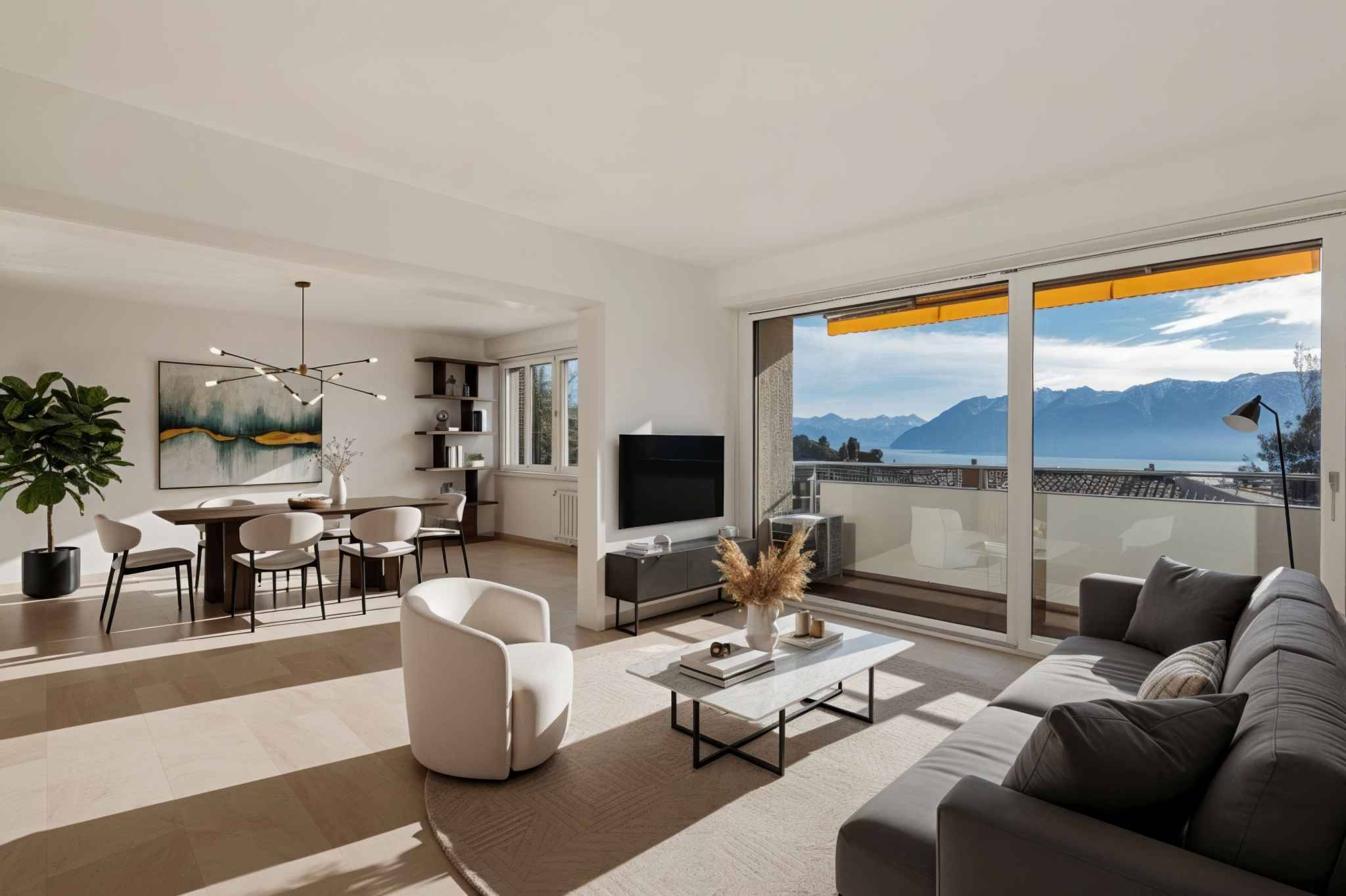 Appartement type loft avec vue sur le lac et les montagnes